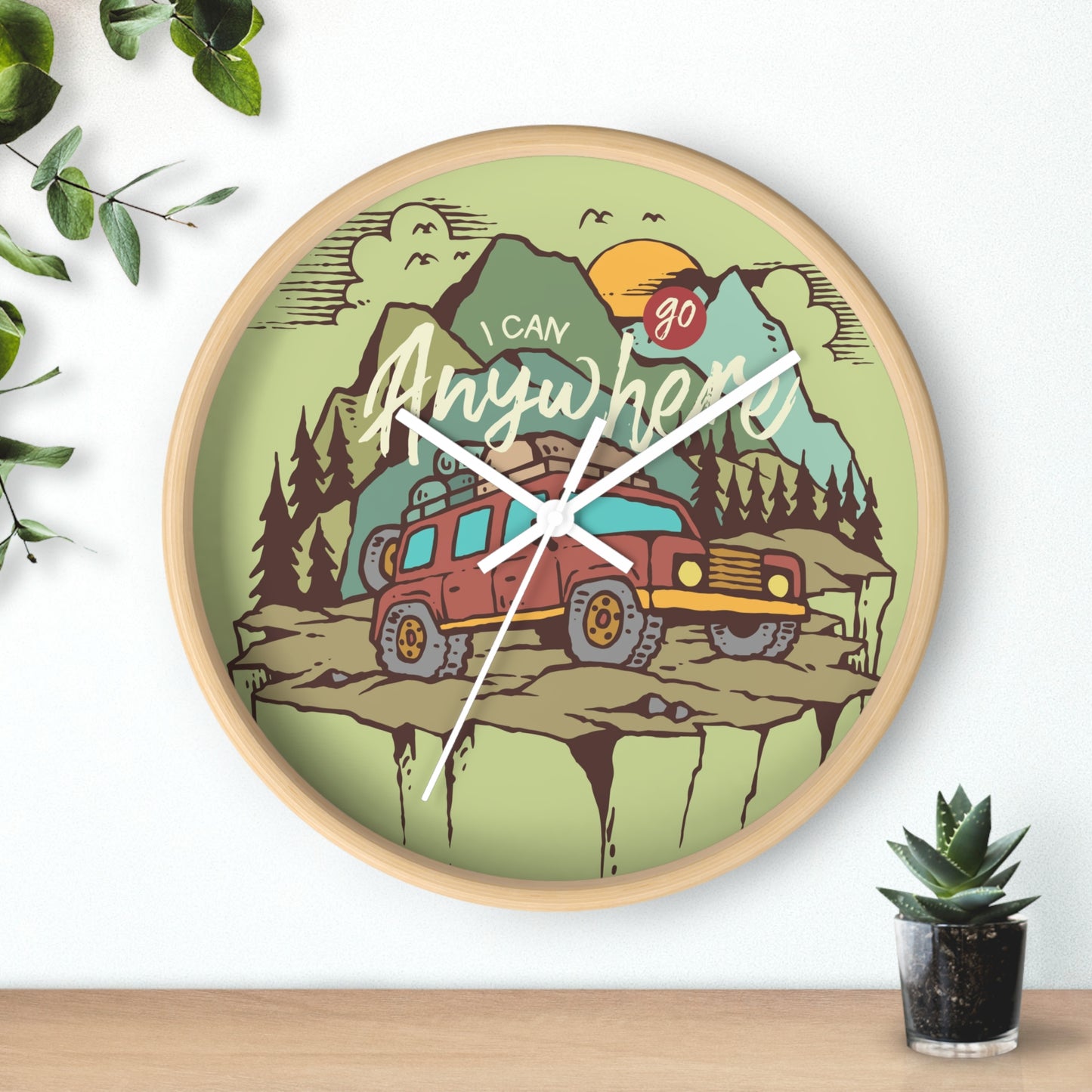 I Can Go Anywhere Adventure Wall Clock – Mountain RV Camping, Silent, Wooden Frame