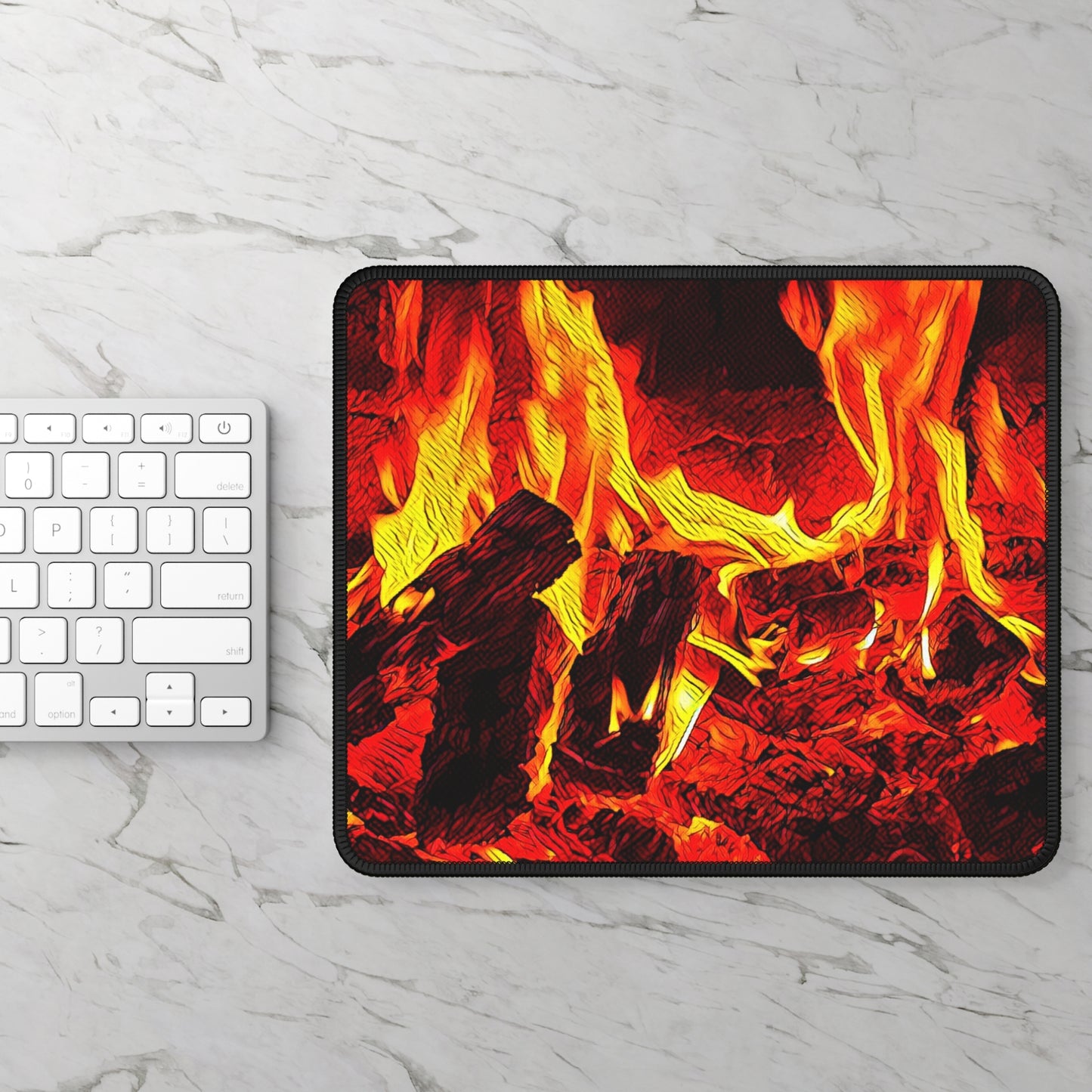 Campfire Flames Mouse Pad – Glowing Firewood Design