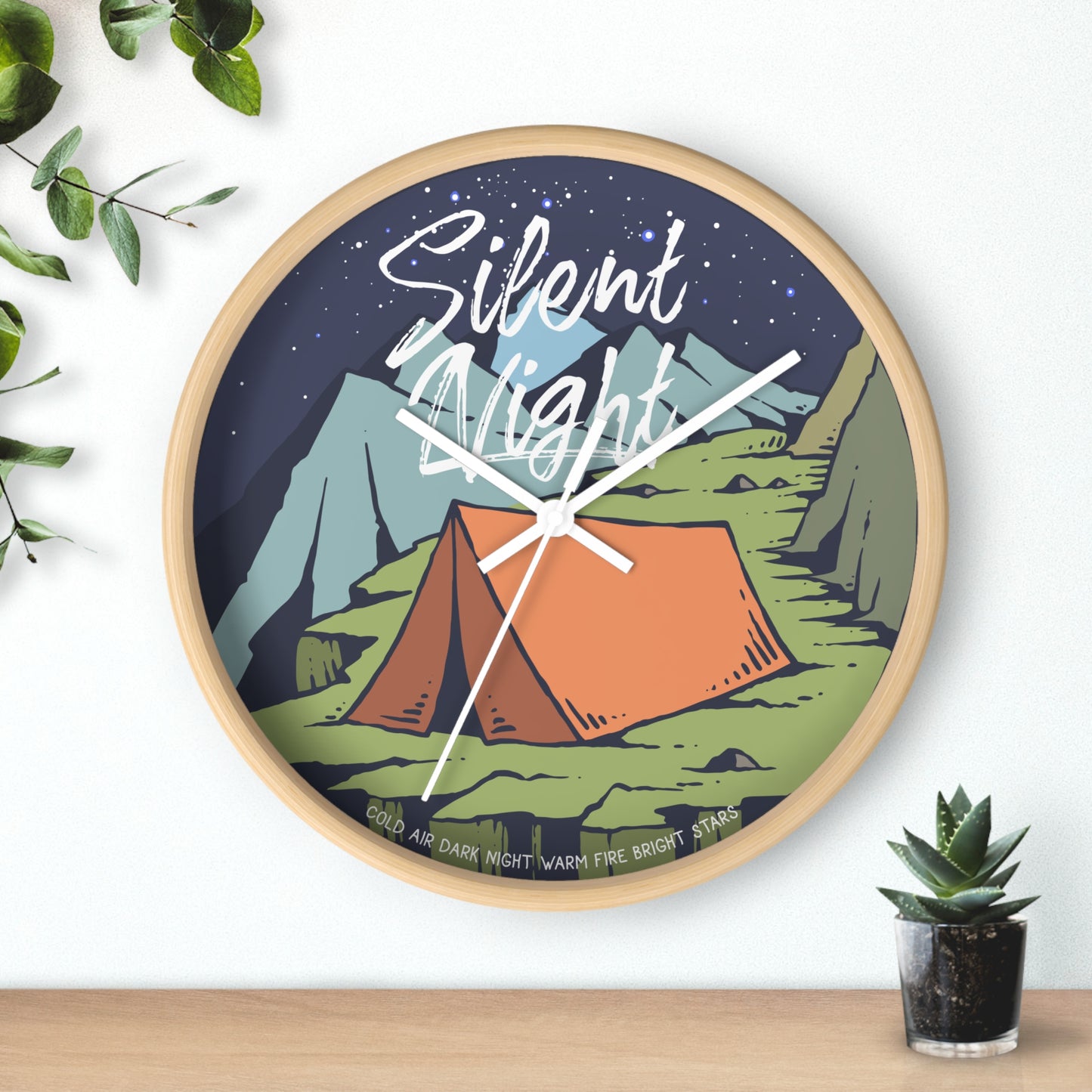 Silent Night Camping Wall Clock - Cozy Nature Home Decor with Tent and Stars