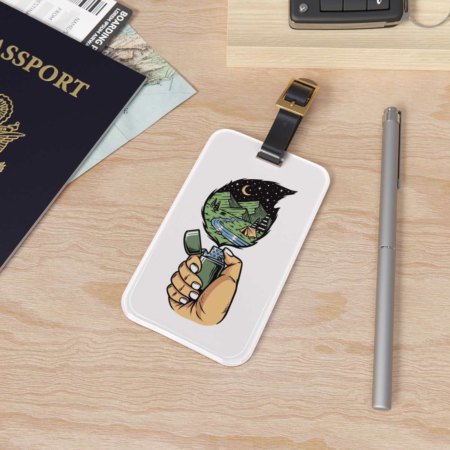 Adventure Lighter Luggage Tag - Night Camping Freedom Illustration Travel Bag Tag
