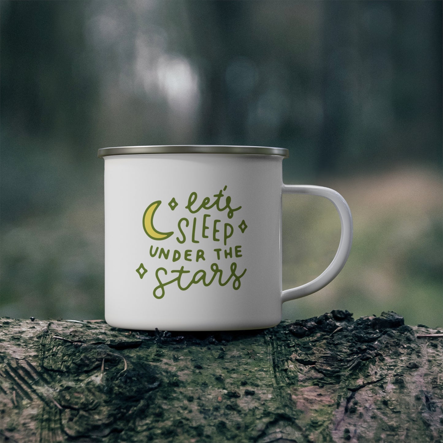 "Let’s Sleep Under the Stars" Camping Mug – Enamel 12oz Cup for Outdoor Lovers