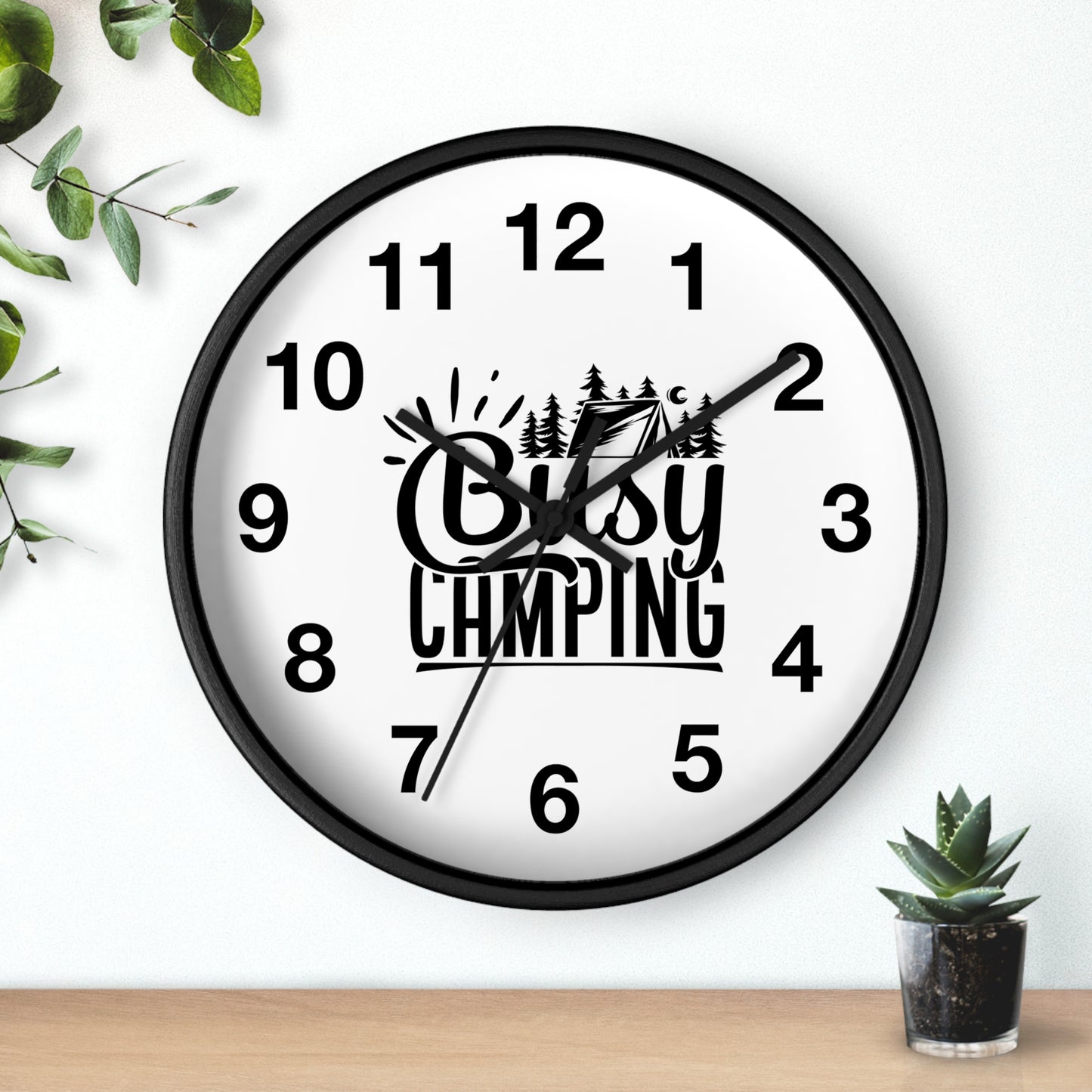Busy Camping Wall Clock with Minimal Outdoor Typography Design