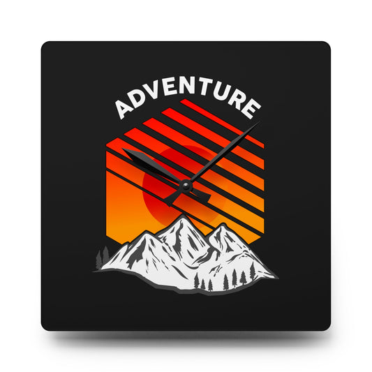 Adventure Acrylic Wall Clock - Modern Mountain Home Decor with Bold Outdoor Design