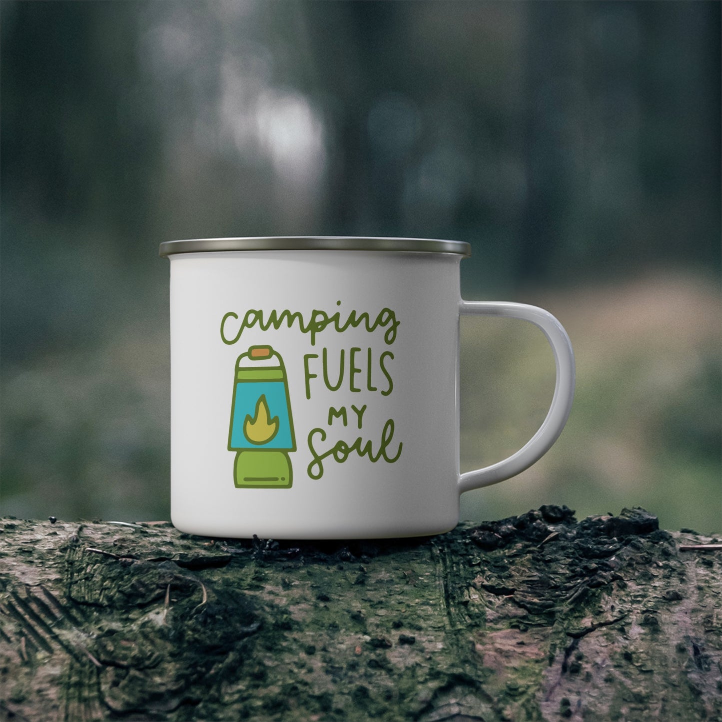 Camping Fuels My Soul Enamel Camping Mug - Lantern Campfire Coffee Mug, Outdoor Adventure Gift