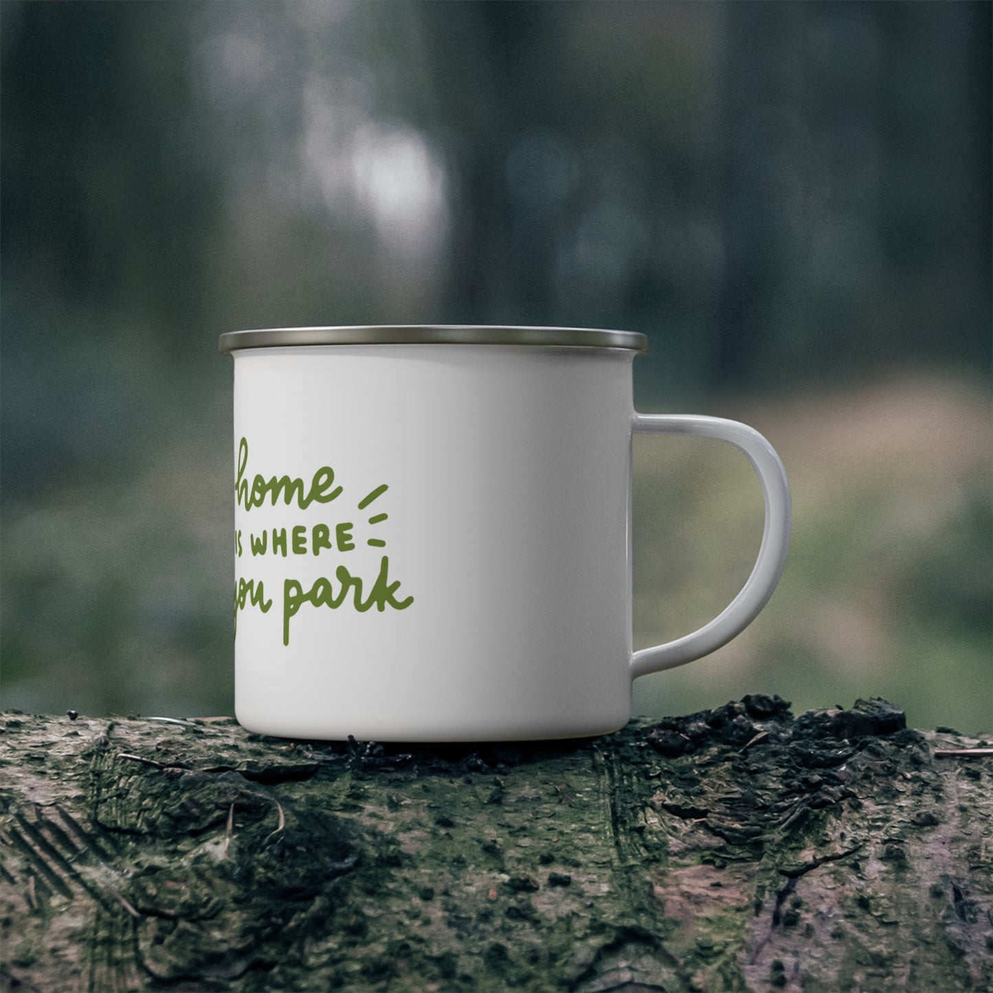 Home Is Where You Park Enamel Camping Mug - RV & Camper Life Coffee Mug, Van Life Outdoor Gift
