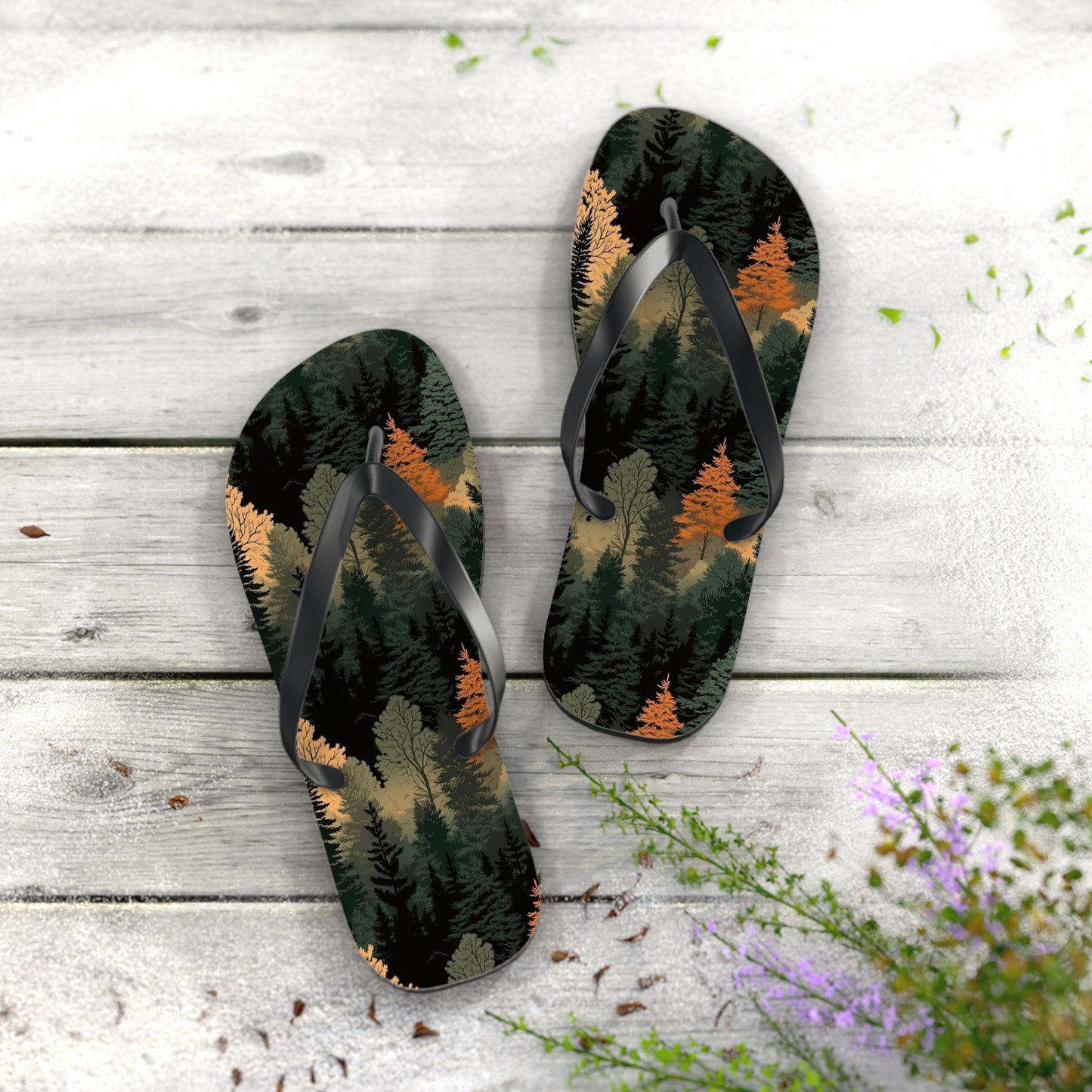 Forest Pattern Flip Flops - Nature Inspired Summer Sandals for Outdoor & Everyday Wear