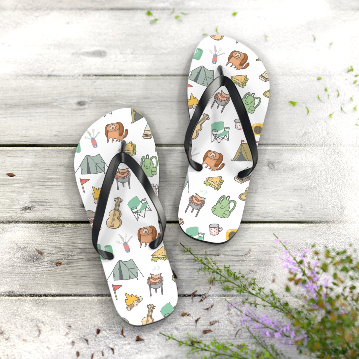 Funny Camping Flip Flops - Outdoor Adventure Sandals, Campsite Flip-Flops, Hiking Footwear, Summer Beach Shoes, Camping Gift