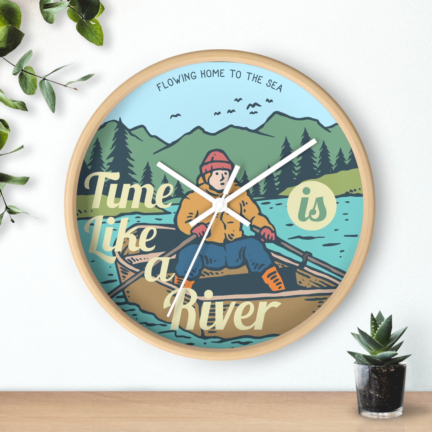 Time Is Like a River Wall Clock - Cozy Nature Home Decor with Calm Outdoor Illustration