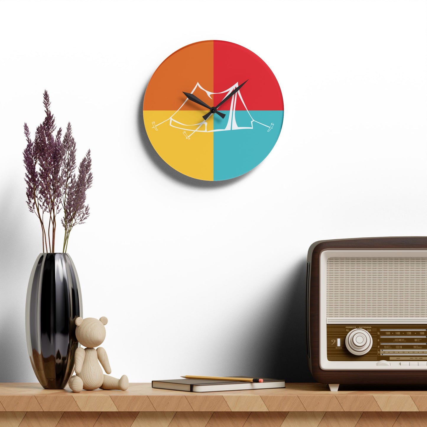 Minimal Camping Acrylic Wall Clock - Modern Color Block Nature Home Decor