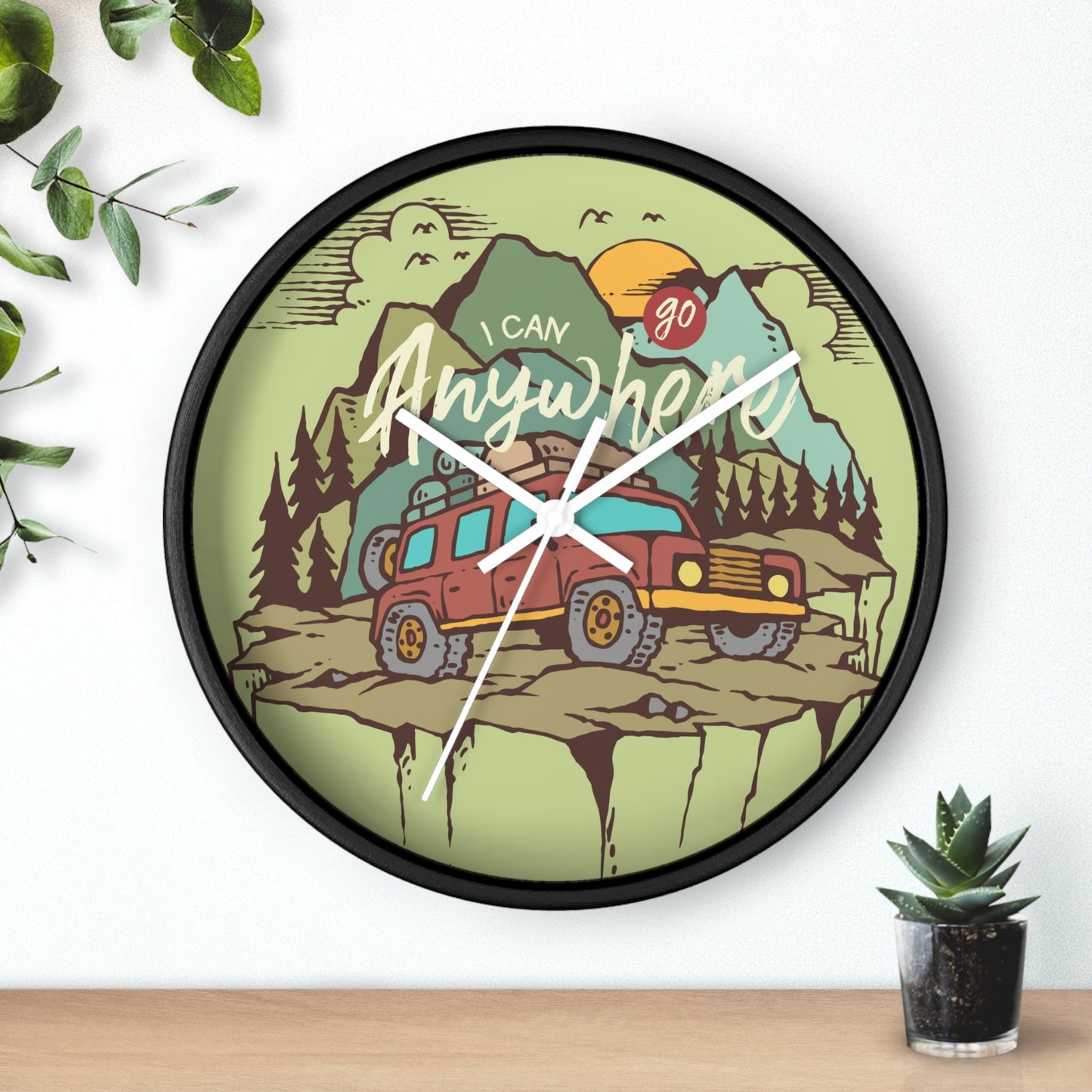 Adventure wall clock hanging on wall