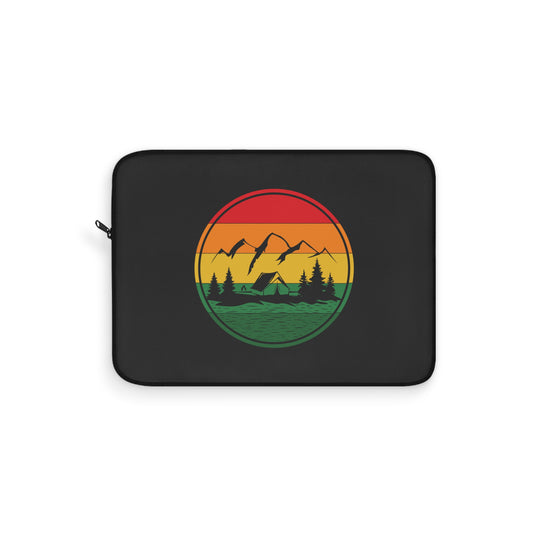 Retro Mountain Lake Laptop Sleeve with Sunset Camping Nature Design