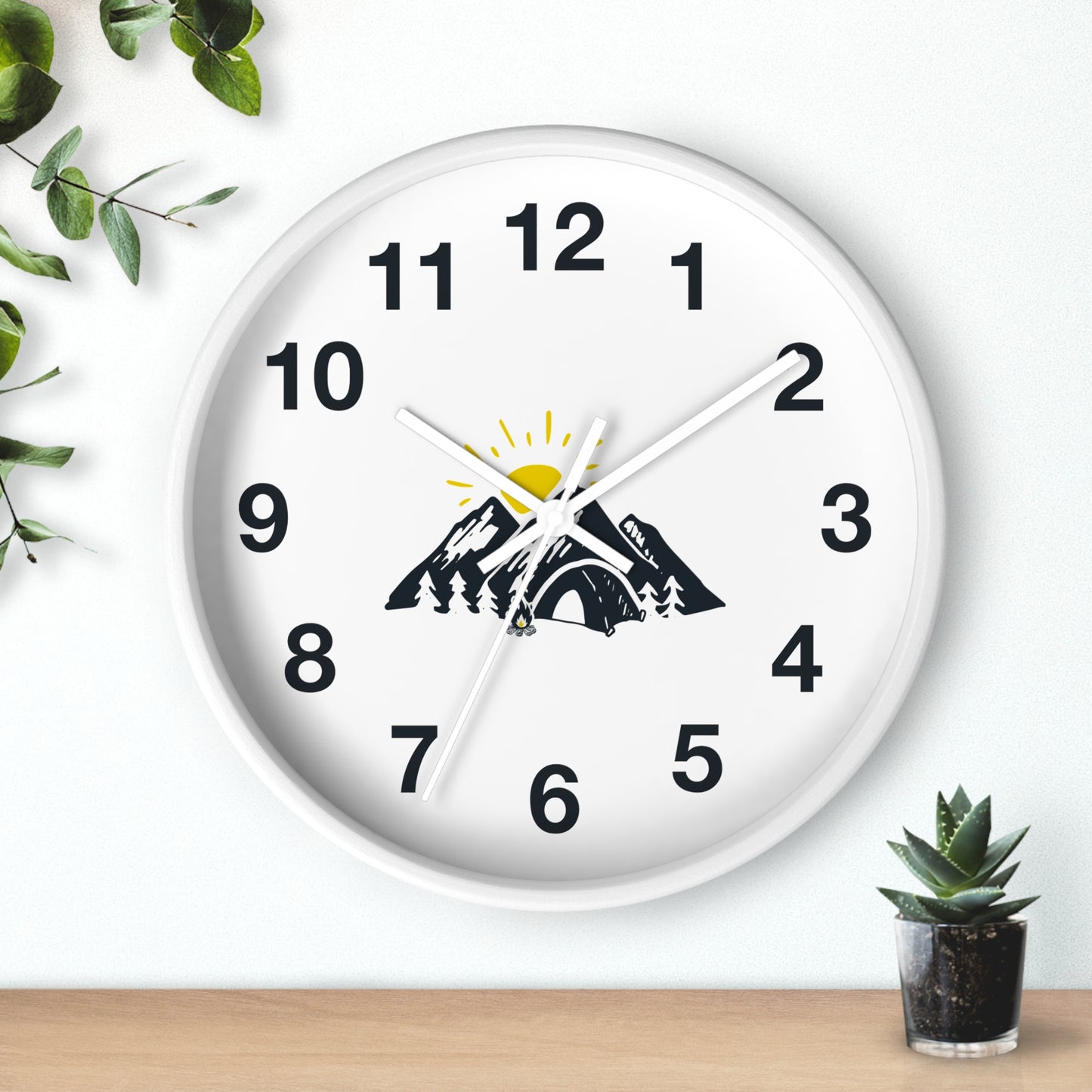 Mountain Camping Wall Clock - Sunrise Tent Design, Minimal Nature Home Decor