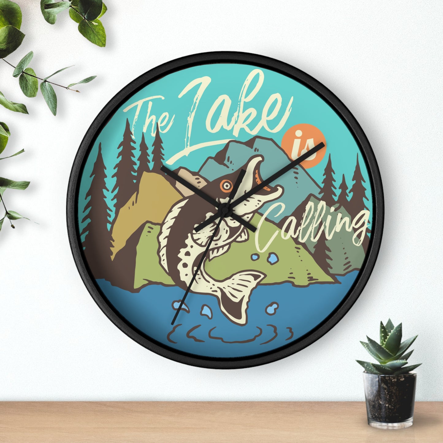 The Lake Is Calling Wall Clock - Cozy Nature Home Decor with Fishing Illustration