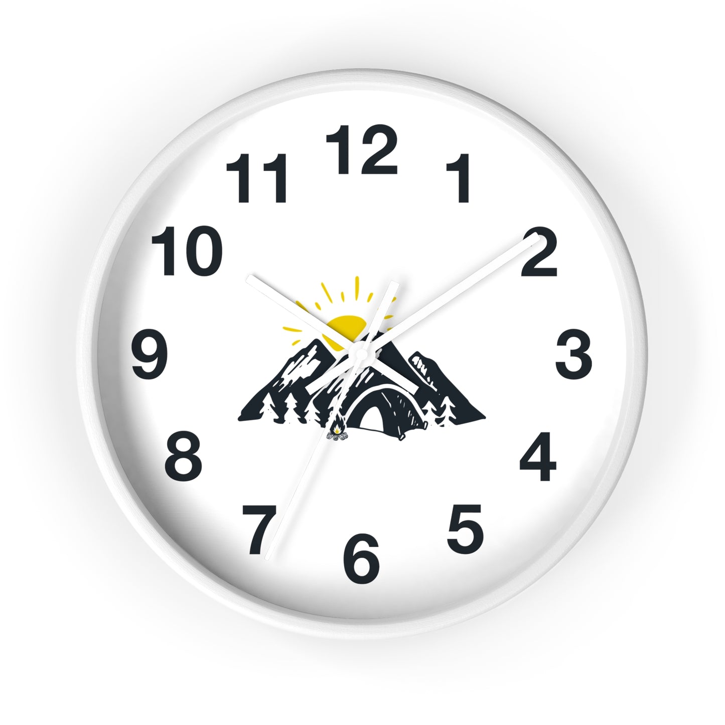 Mountain Camping Wall Clock - Sunrise Tent Design, Minimal Nature Home Decor