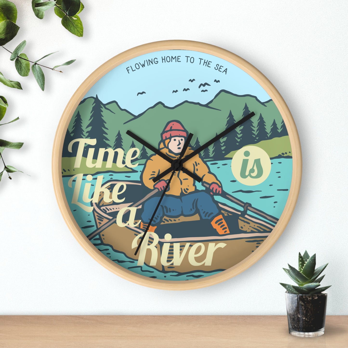 Time Is Like a River Wall Clock - Cozy Nature Home Decor with Calm Outdoor Illustration