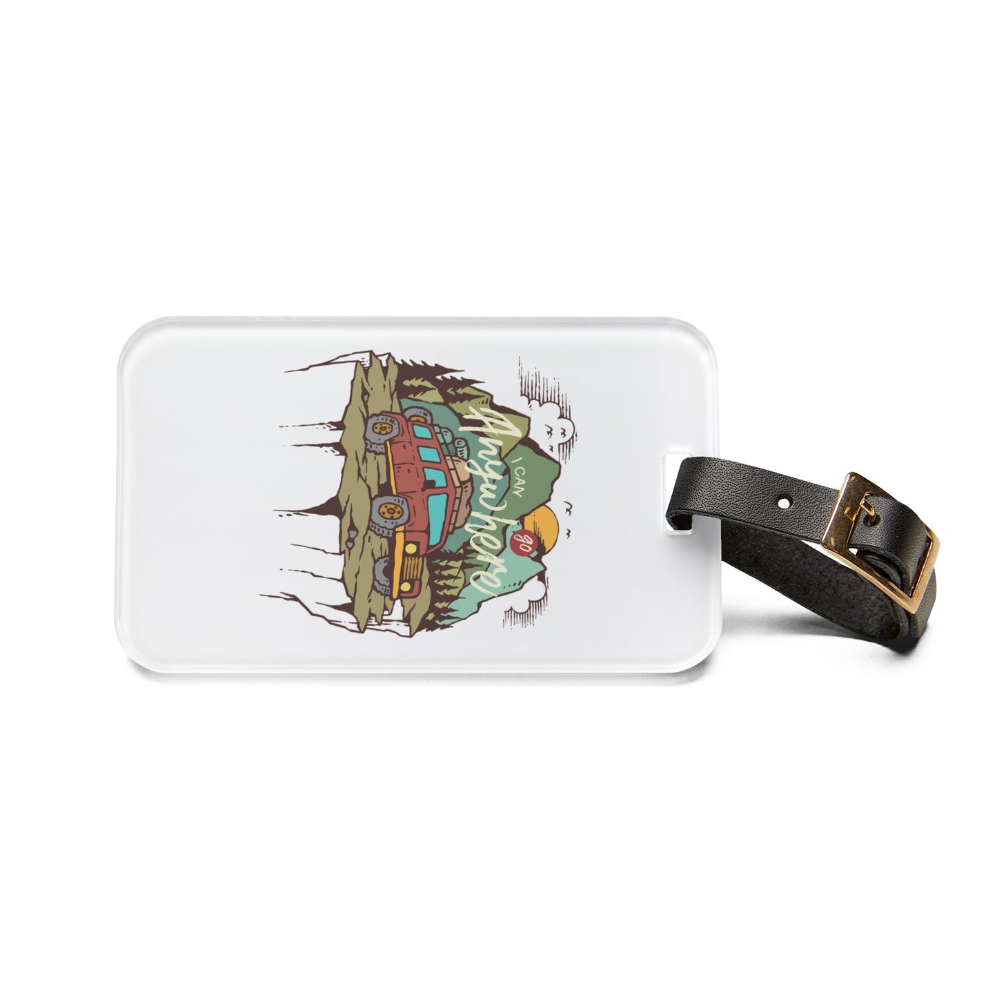 I Can Go Anywhere Luggage Tag with Van and Mountain Adventure Design