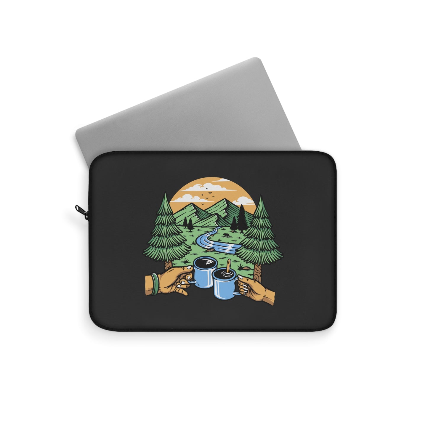 Camp Coffee Laptop Sleeve - Outdoor Morning Ritual Protective Case for Campers & Nature Lovers