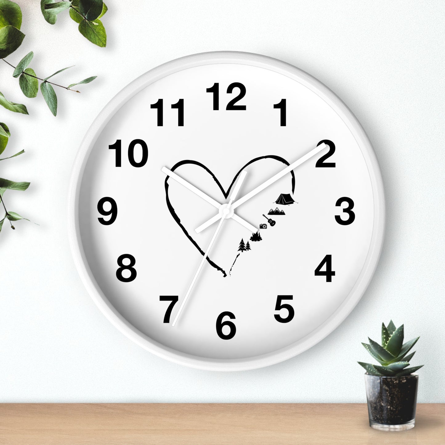 Love Nature Wall Clock - Heart Mountain Design, Minimal Outdoor Home Decor