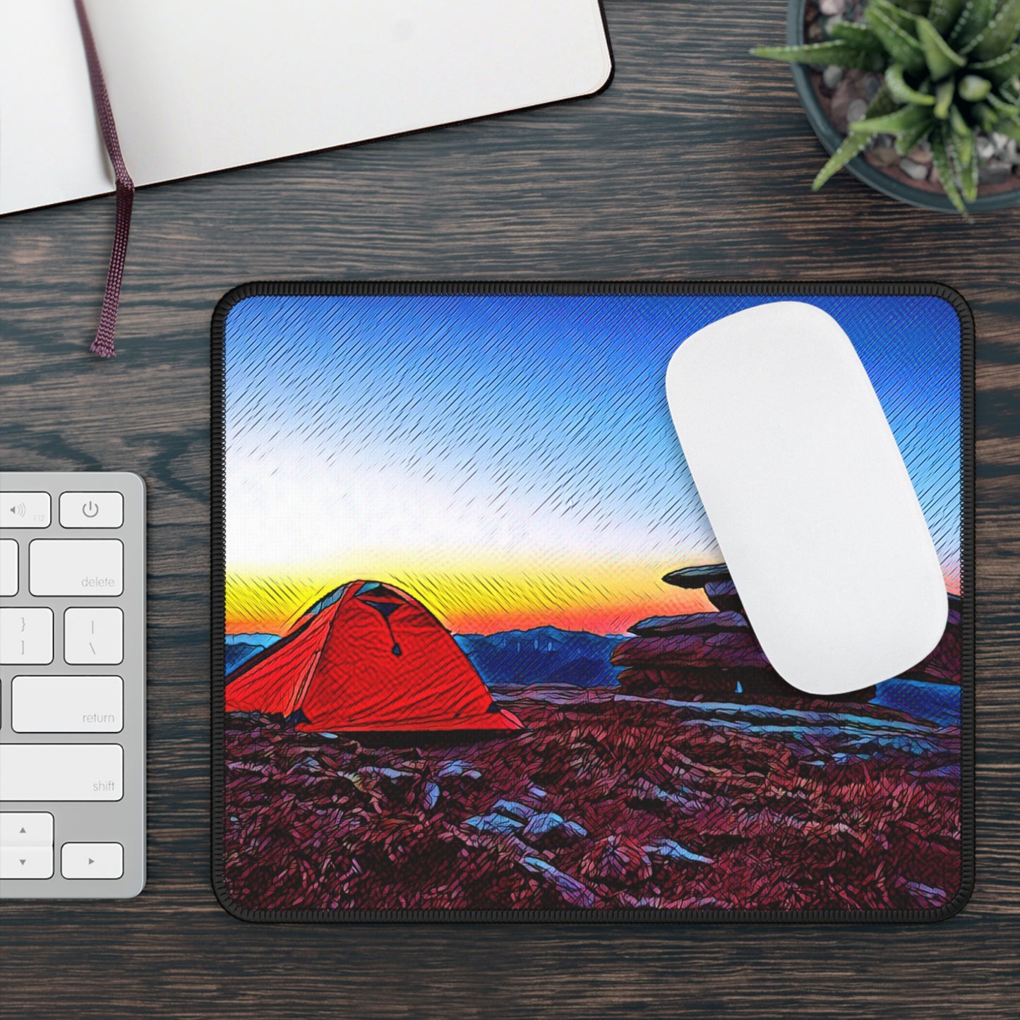 Mountain Camp Sunrise Mouse Pad - Cozy Nature Desk Decor Inspired by Freedom and Stillness