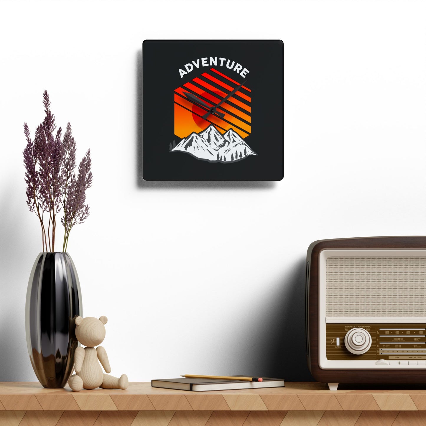Adventure Acrylic Wall Clock - Modern Mountain Home Decor with Bold Outdoor Design