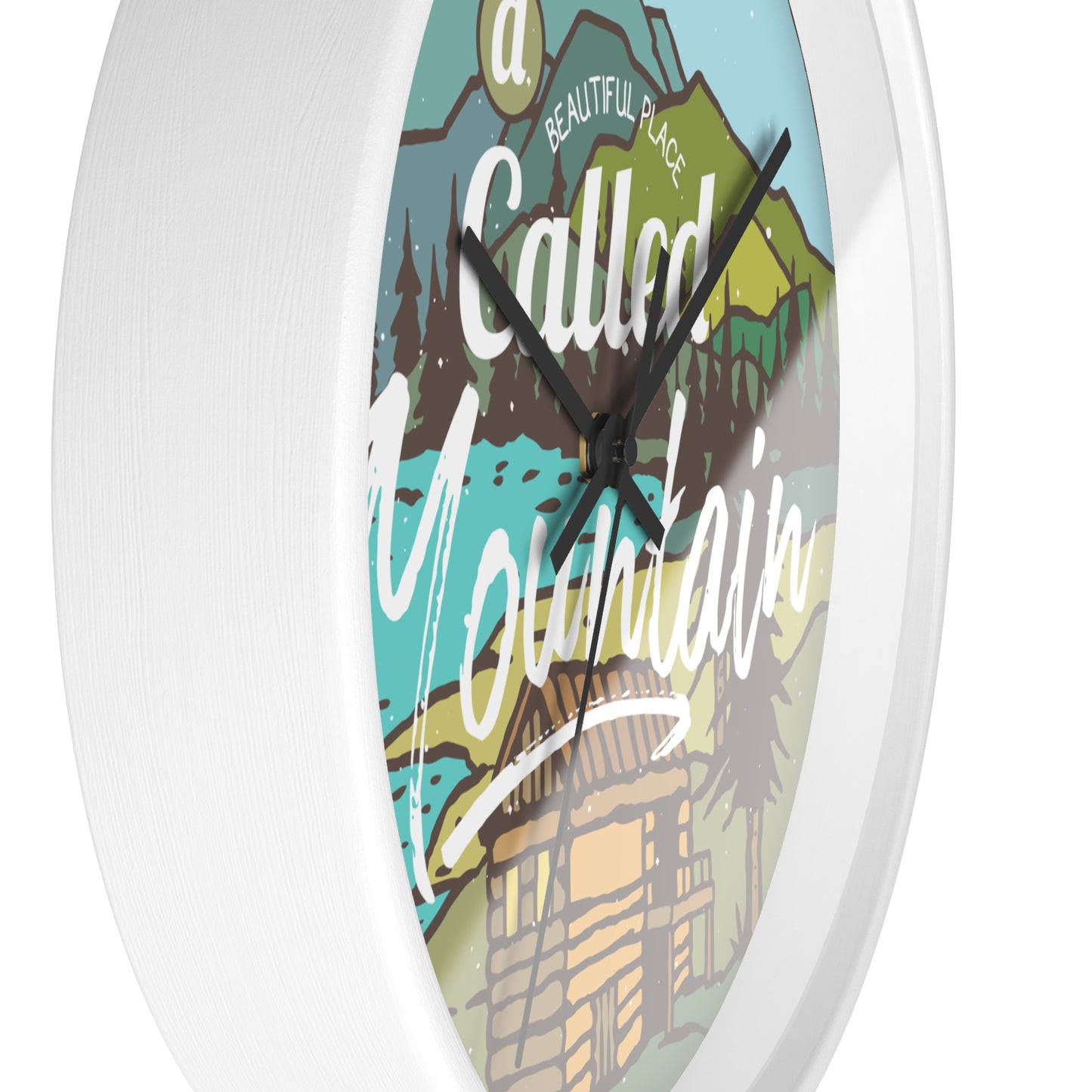 A Beautiful Place Called Mountain Wall Clock - Cozy Nature Home Decor with Cabin Illustration