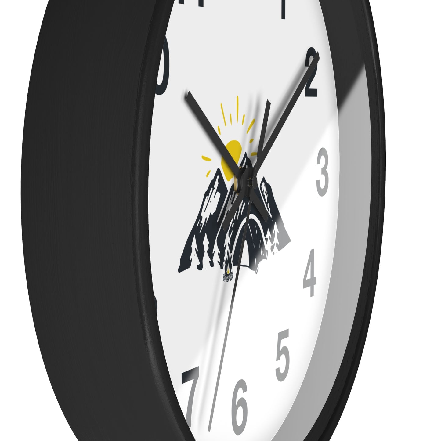 Mountain Camping Wall Clock - Sunrise Tent Design, Minimal Nature Home Decor