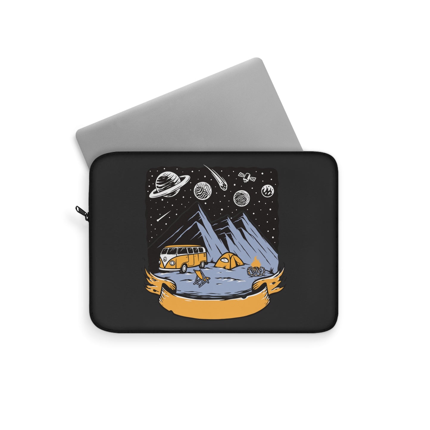 Cosmic Camping Adventure Laptop Sleeve with Van and Mountain Night Scene