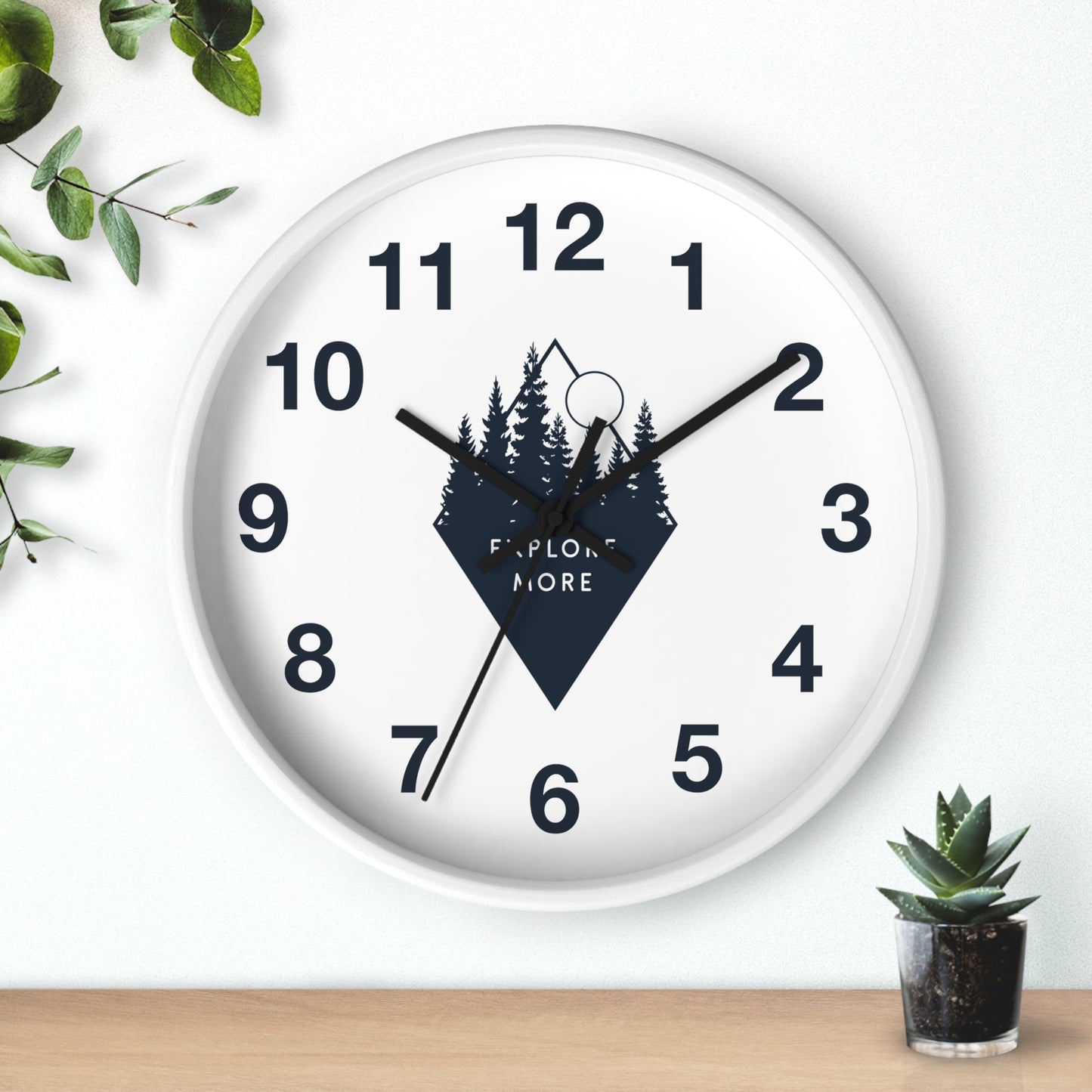 Explore More Wall Clock - Minimal Forest & Mountain Design, Adventure Quote Clock