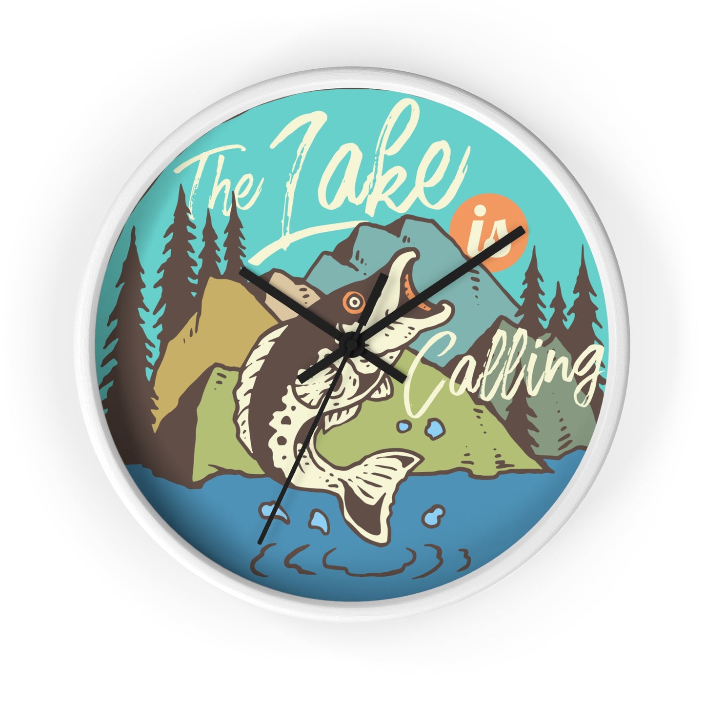 The Lake Is Calling Wall Clock - Cozy Nature Home Decor with Fishing Illustration