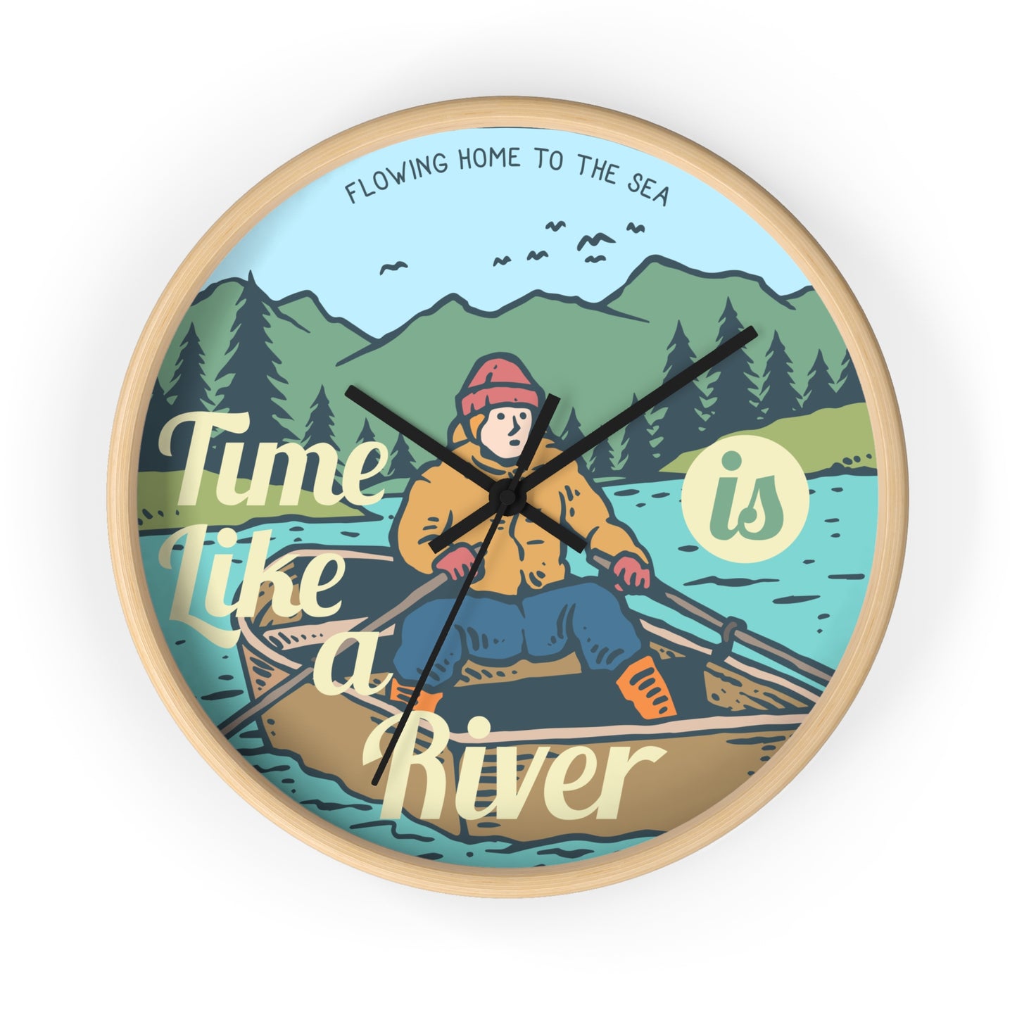 Time Is Like a River Wall Clock - Cozy Nature Home Decor with Calm Outdoor Illustration