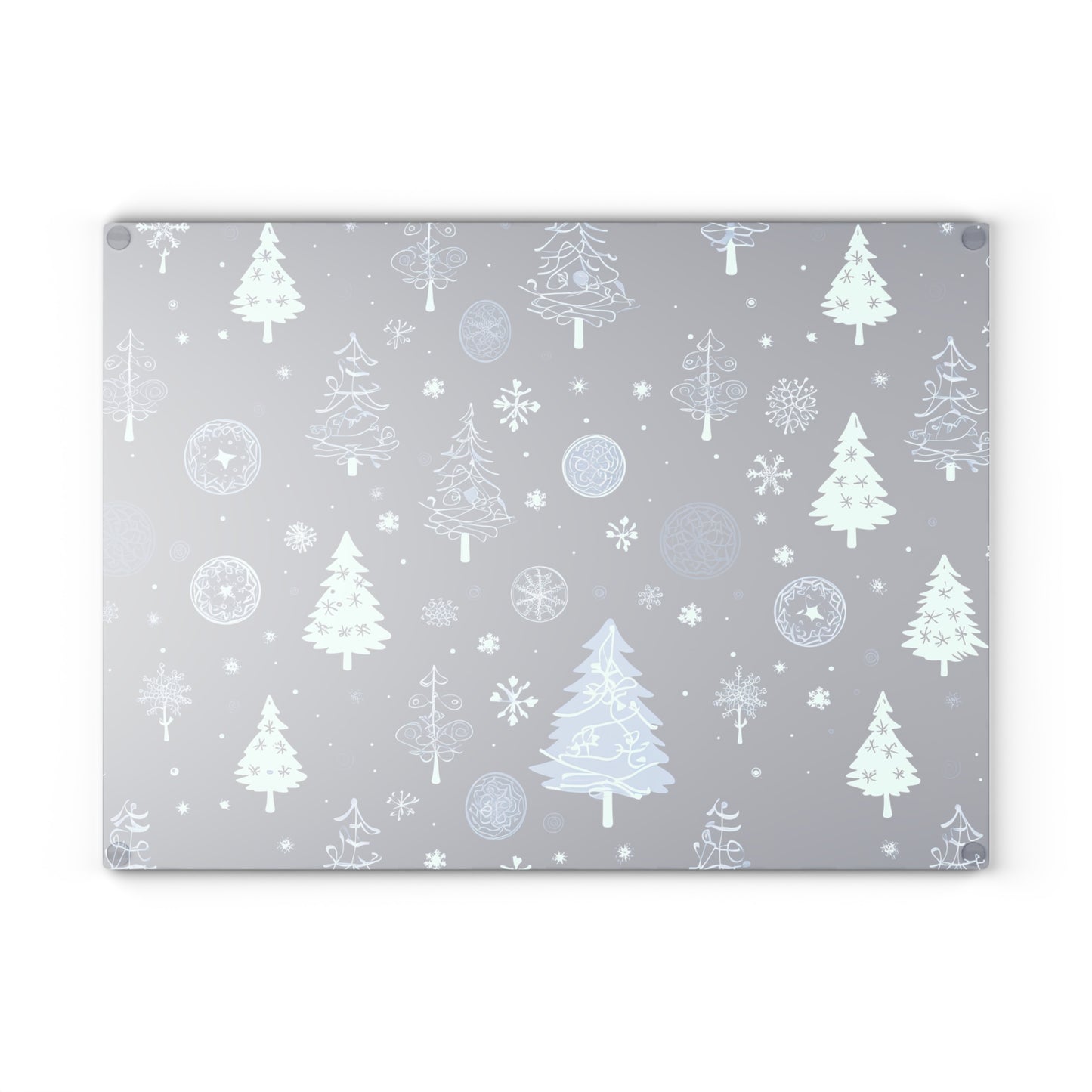 Winter Forest Pattern Glass Cutting Board - Cozy Holiday Kitchen Board, Snowy Tree Design