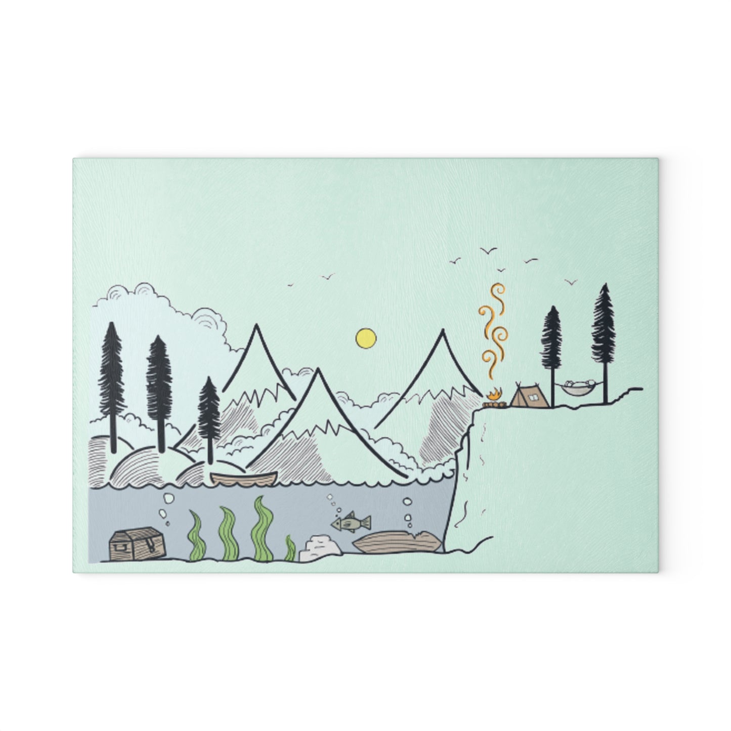 Cozy Mountain Landscape Glass Cutting Board - Calm Nature & Cabin Kitchen Board for Outdoor Lovers