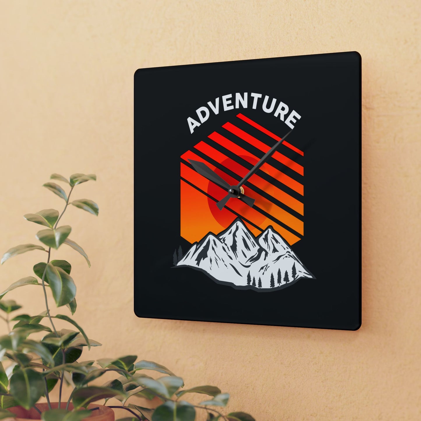 Adventure Acrylic Wall Clock - Modern Mountain Home Decor with Bold Outdoor Design