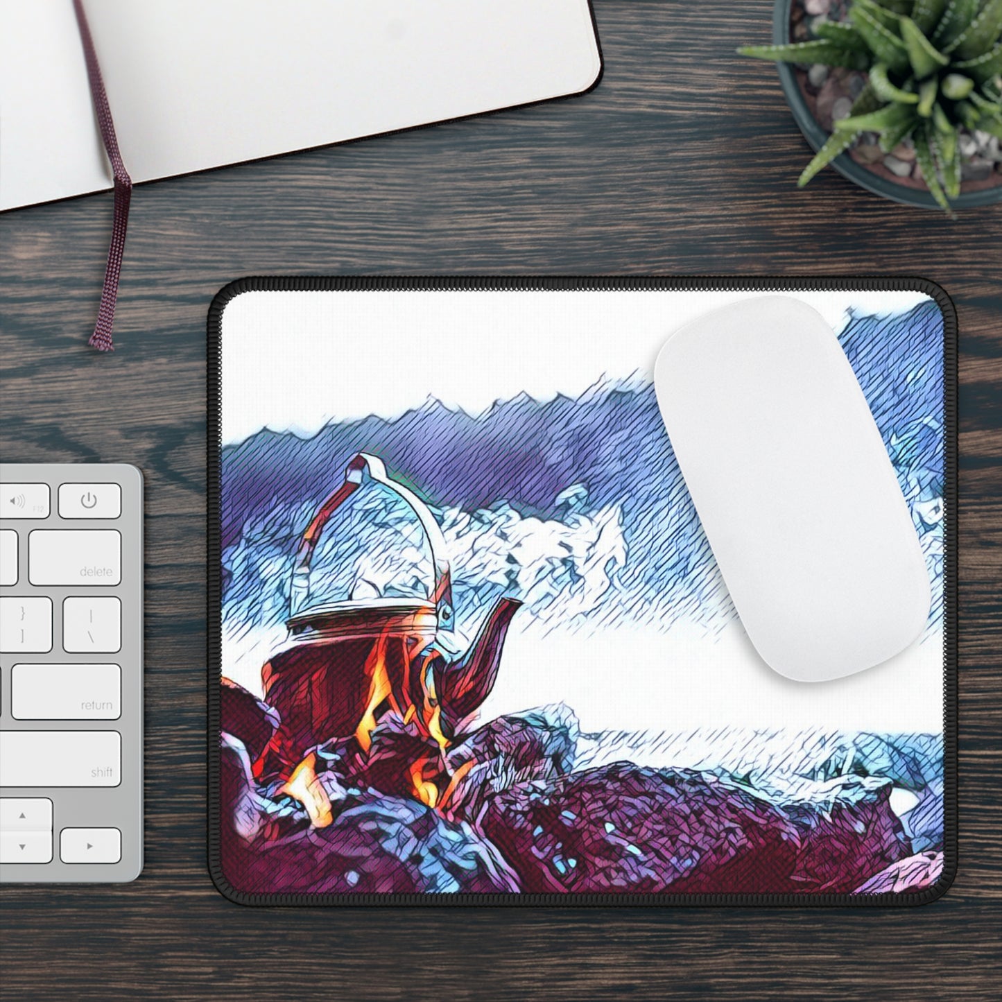 Mountain Campfire Kettle Mouse Pad - Cozy Outdoor Desk Decor Inspired by Quiet Nature Moments