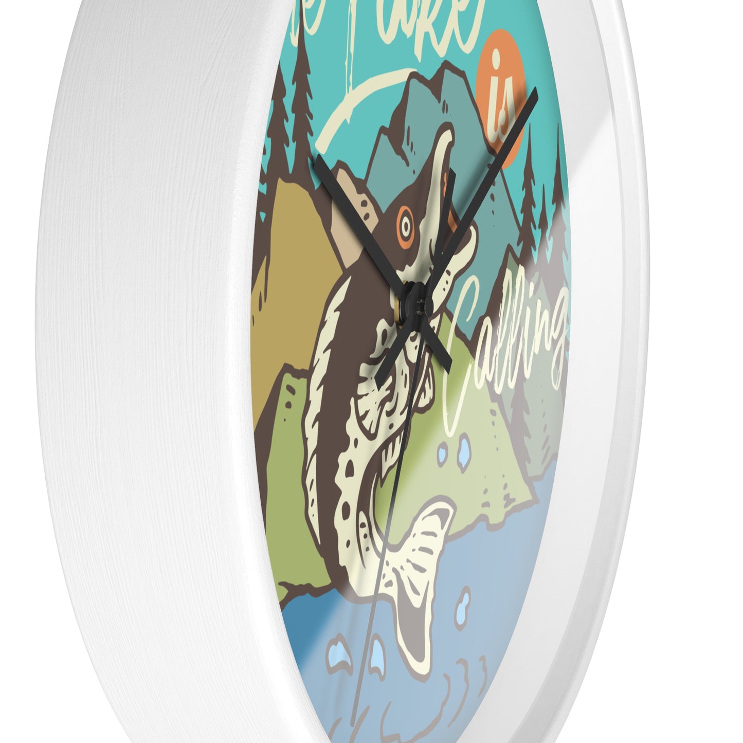 The Lake Is Calling Wall Clock - Cozy Nature Home Decor with Fishing Illustration