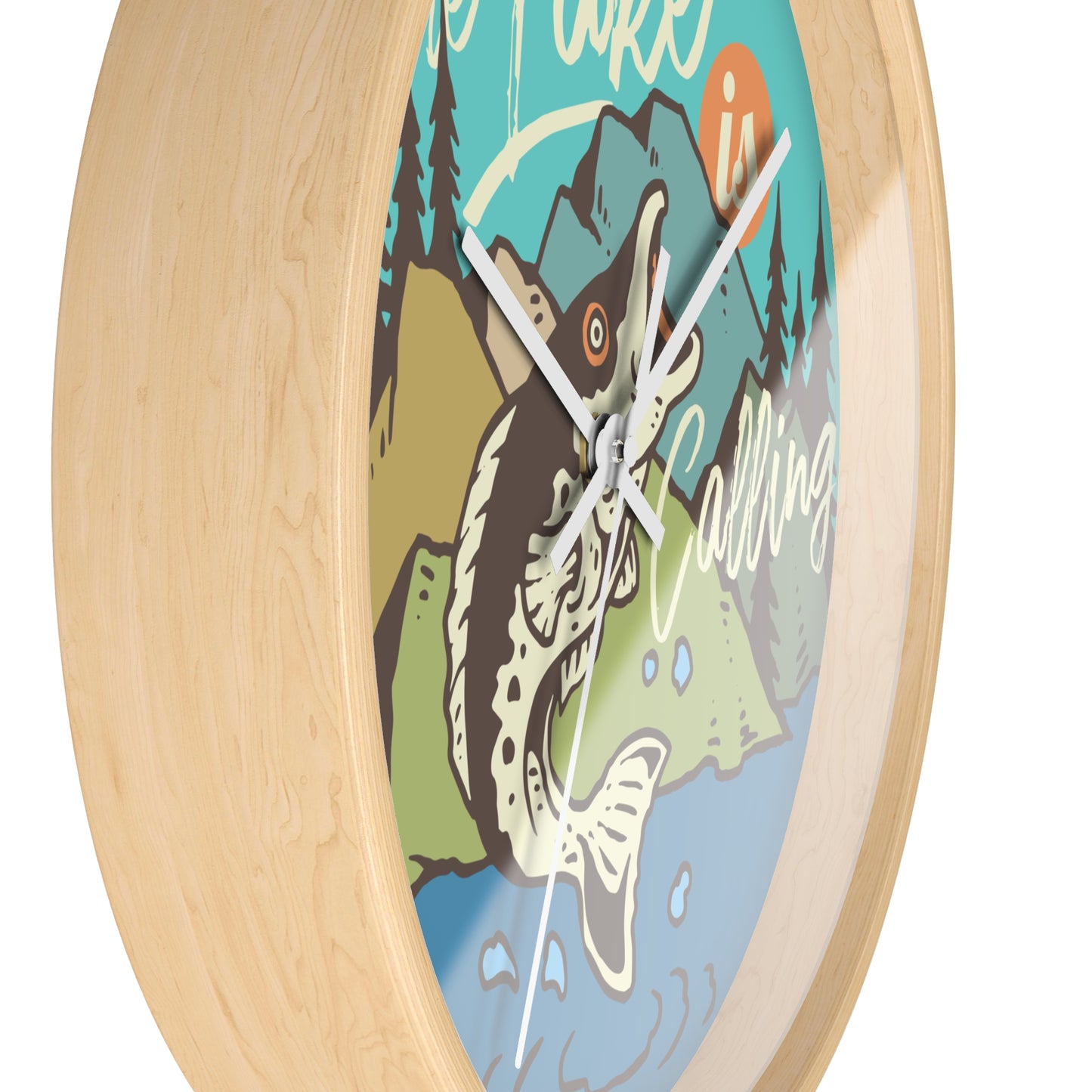 The Lake Is Calling Wall Clock - Cozy Nature Home Decor with Fishing Illustration