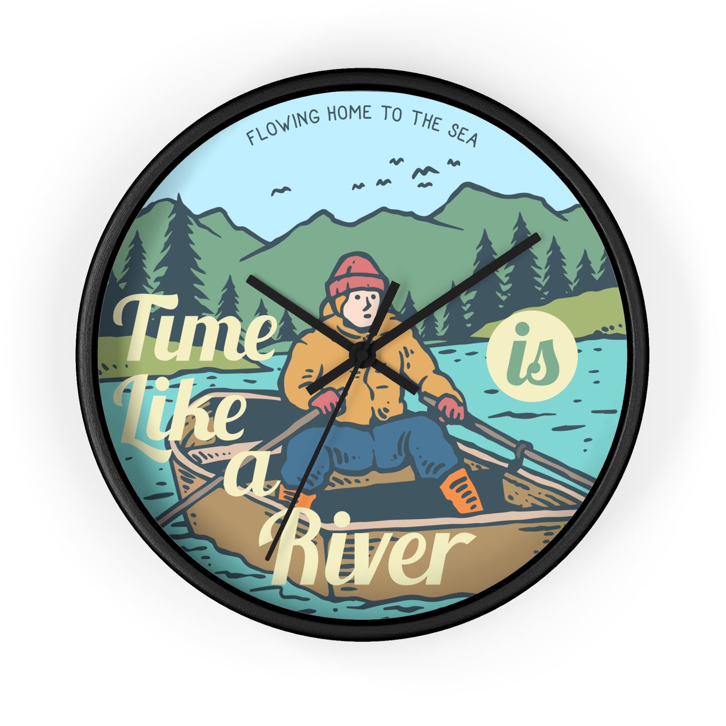 Time Is Like a River Wall Clock - Cozy Nature Home Decor with Calm Outdoor Illustration