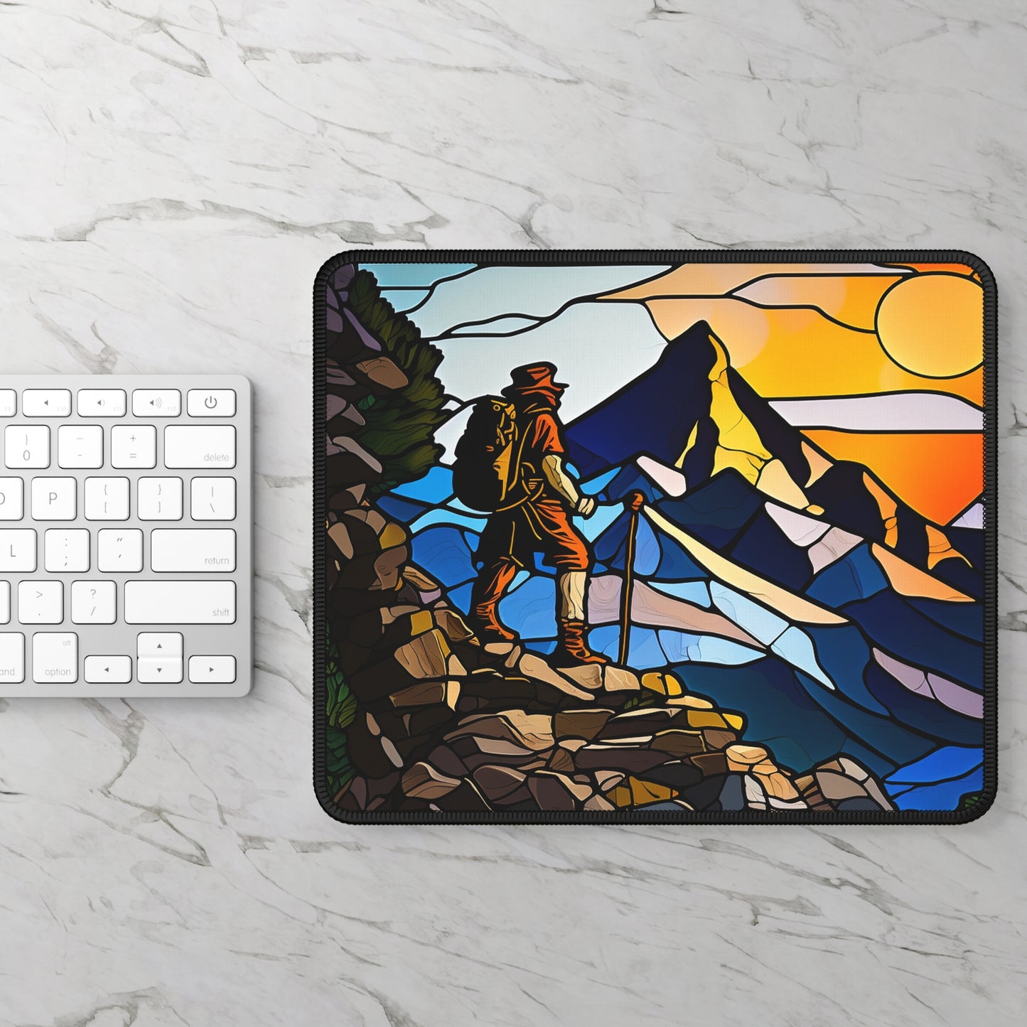 Mountain Hiker Sunrise Mouse Pad - Cozy Nature Desk Decor Inspired by Adventure and Freedom