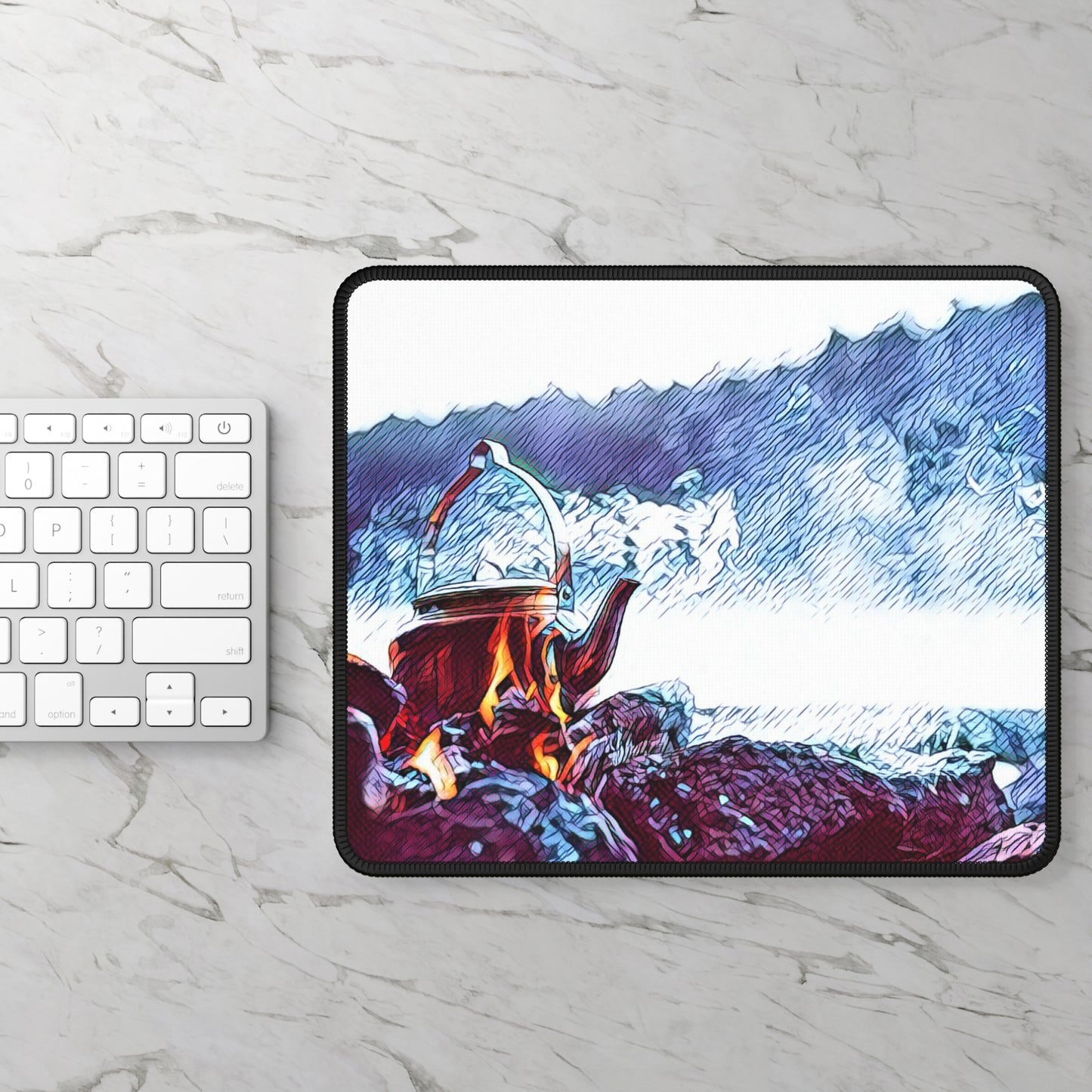 Mountain Campfire Kettle Mouse Pad - Cozy Outdoor Desk Decor Inspired by Quiet Nature Moments
