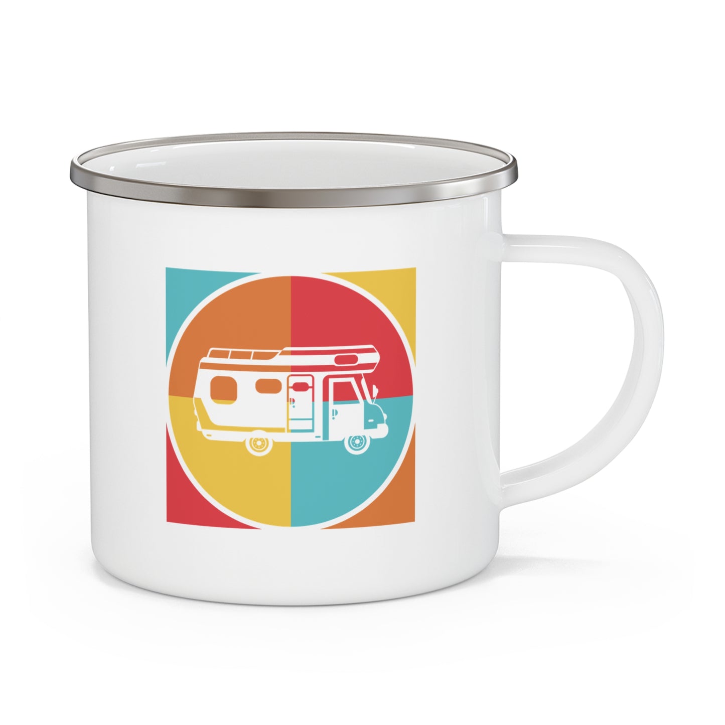 Retro Van Enamel Camping Mug with Minimal Road Trip Design