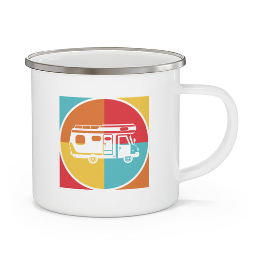 Retro Van Enamel Camping Mug with Minimal Road Trip Design