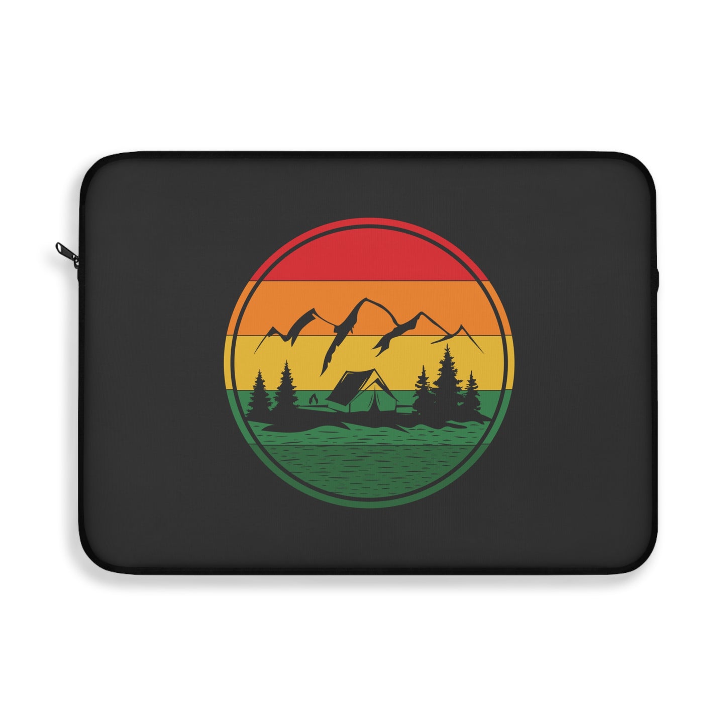 Retro Mountain Lake Laptop Sleeve with Sunset Camping Nature Design