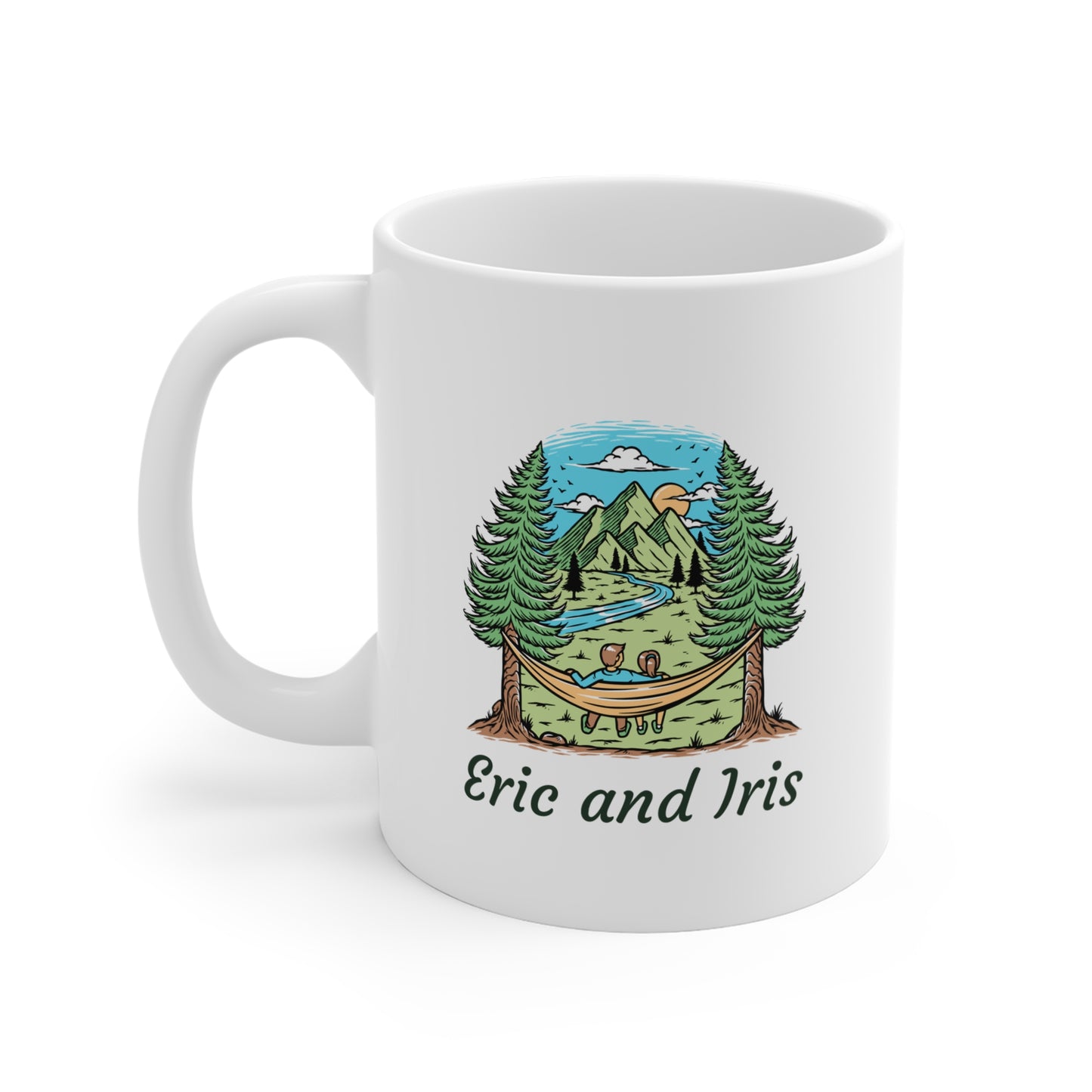 Personalized Hammock Mountain Mug - Custom Couple Names Nature Coffee Cup