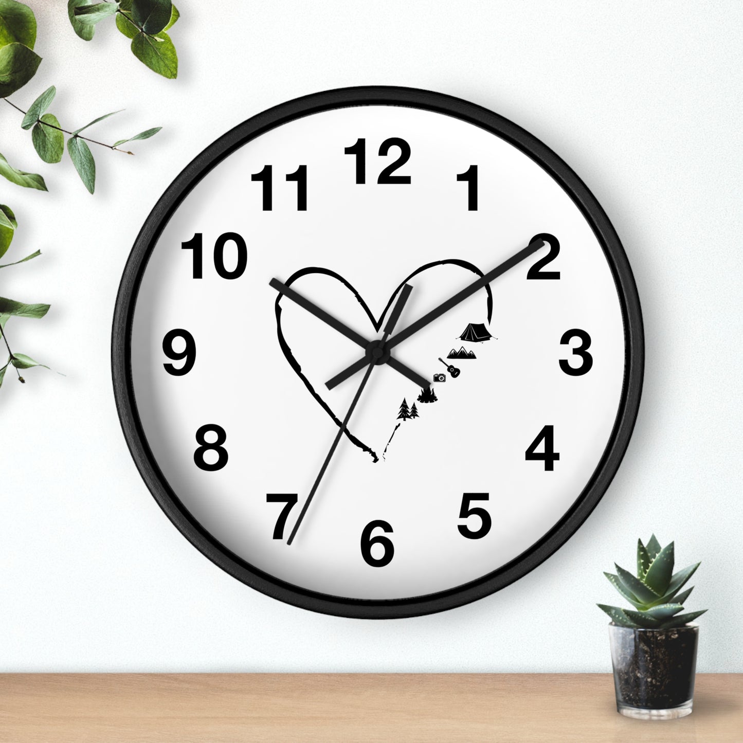 Love Nature Wall Clock - Heart Mountain Design, Minimal Outdoor Home Decor