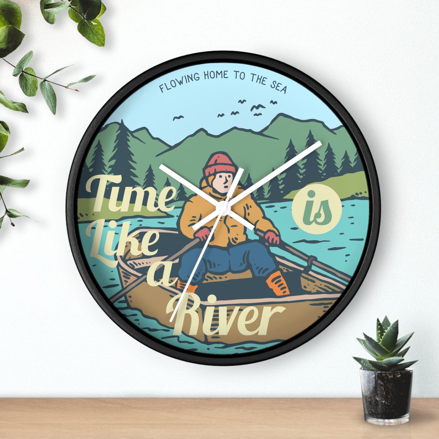 Time Is Like a River Wall Clock - Cozy Nature Home Decor with Calm Outdoor Illustration