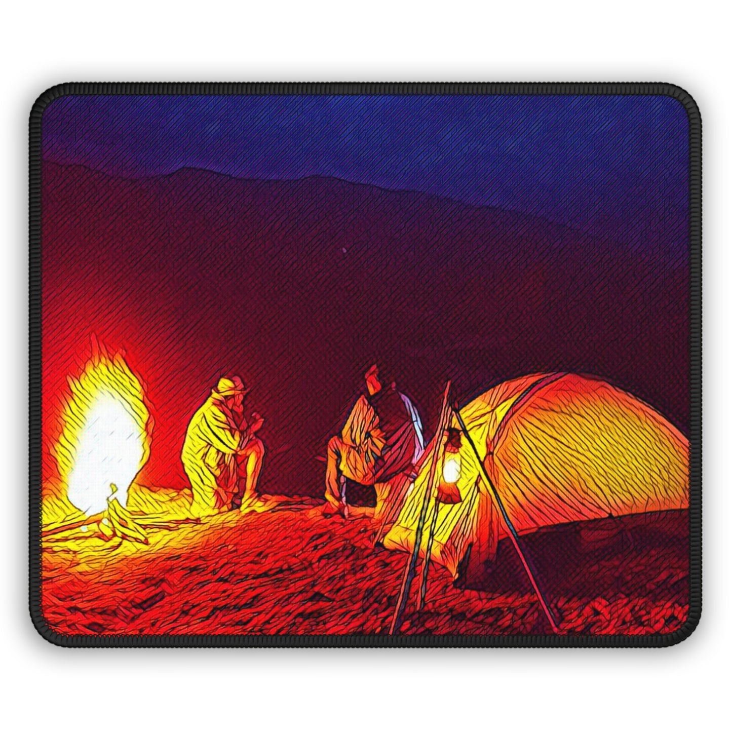 Night Campfire Camping Mouse Pad - Cozy Nature Desk Decor with Warm Outdoor Atmosphere