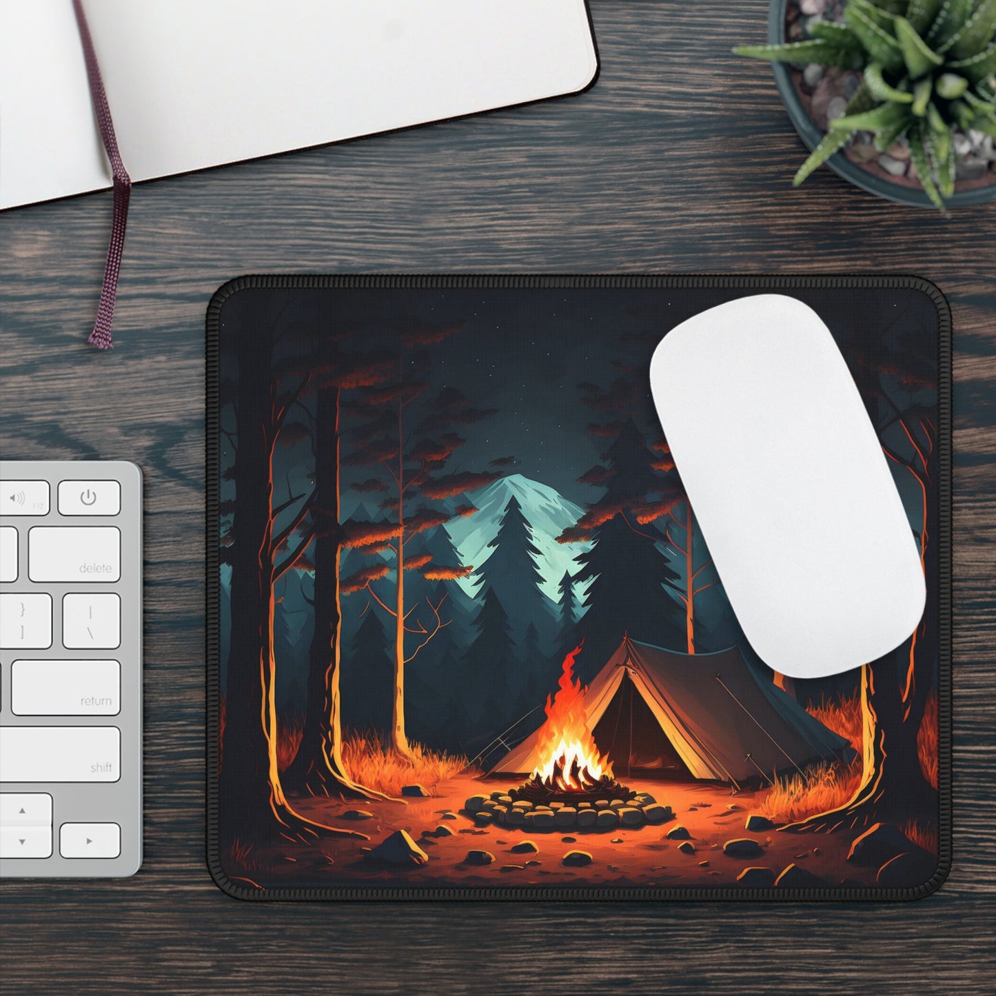 Forest Campfire Night Mouse Pad - Cozy Nature Desk Decor with Calm Camping Atmosphere
