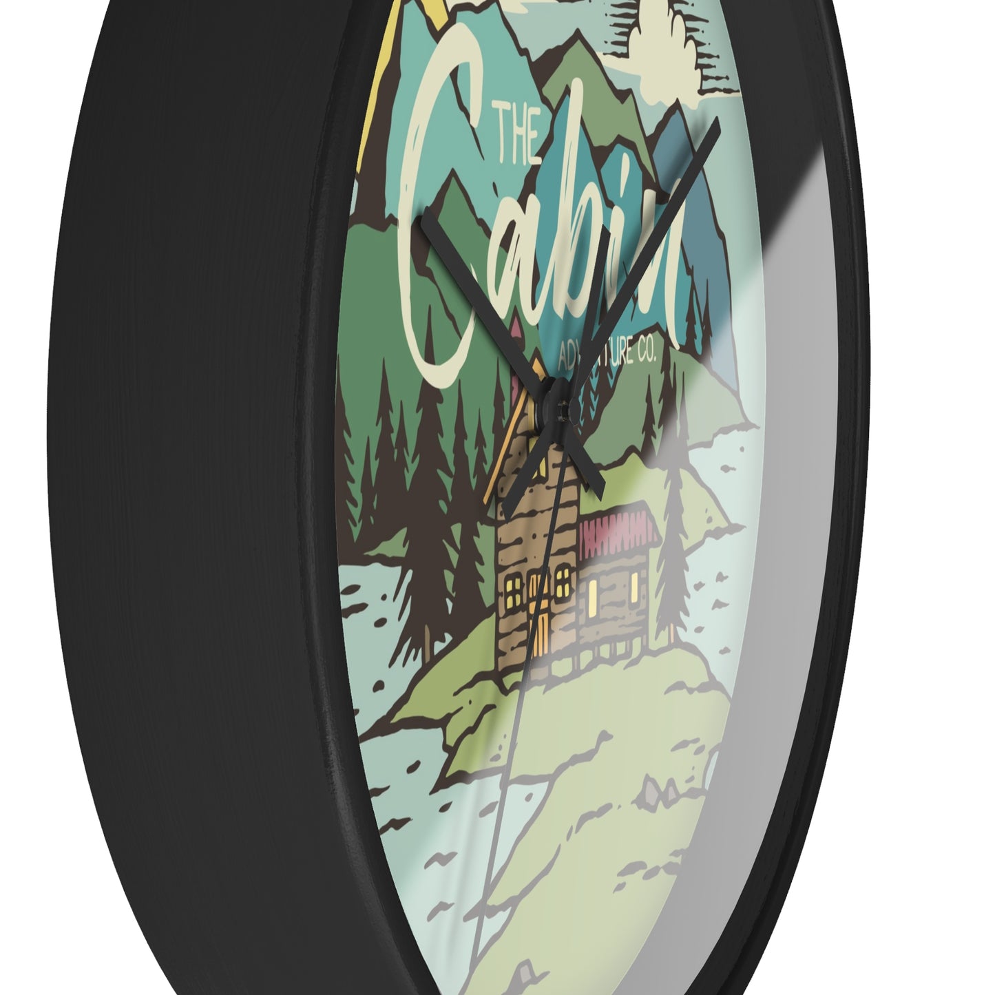 Cabin by the Lake Wall Clock - Cozy Nature Home Decor with Calm Mountain Illustration