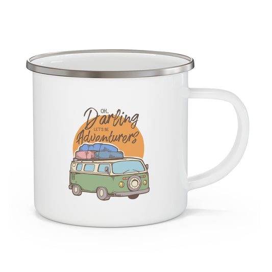 Oh, Darling Lets Be Adventurers Enamel Camping Mug with Van Travel Design