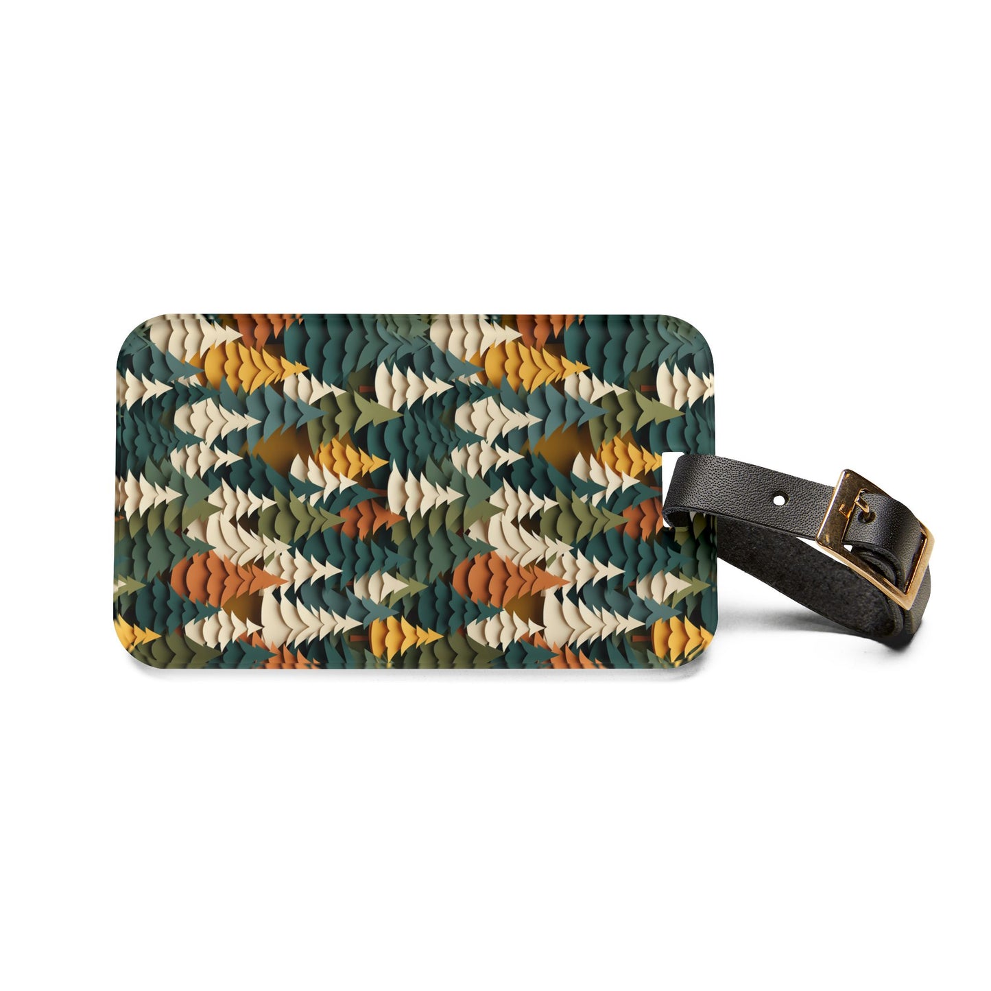 Forest Pattern Luggage Tag with Minimal Nature Tree Design